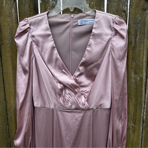 NWT Ieena for Mac Duggal Satin Surplice Bishop Sleeve Ruched A-Line Gown Sz 4 - Picture 10 of 16